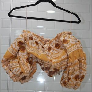 Johanna Ortiz Yellow and Brown Off-Shoulder Blouse